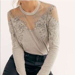 Free People womans BOHO Micha Embellished long sleeve top size S